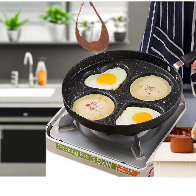 キッチン家庭用パン卵団子パンストライプハート型ノンスティックオムレツパンフラットボトムノンスティックパンウェア