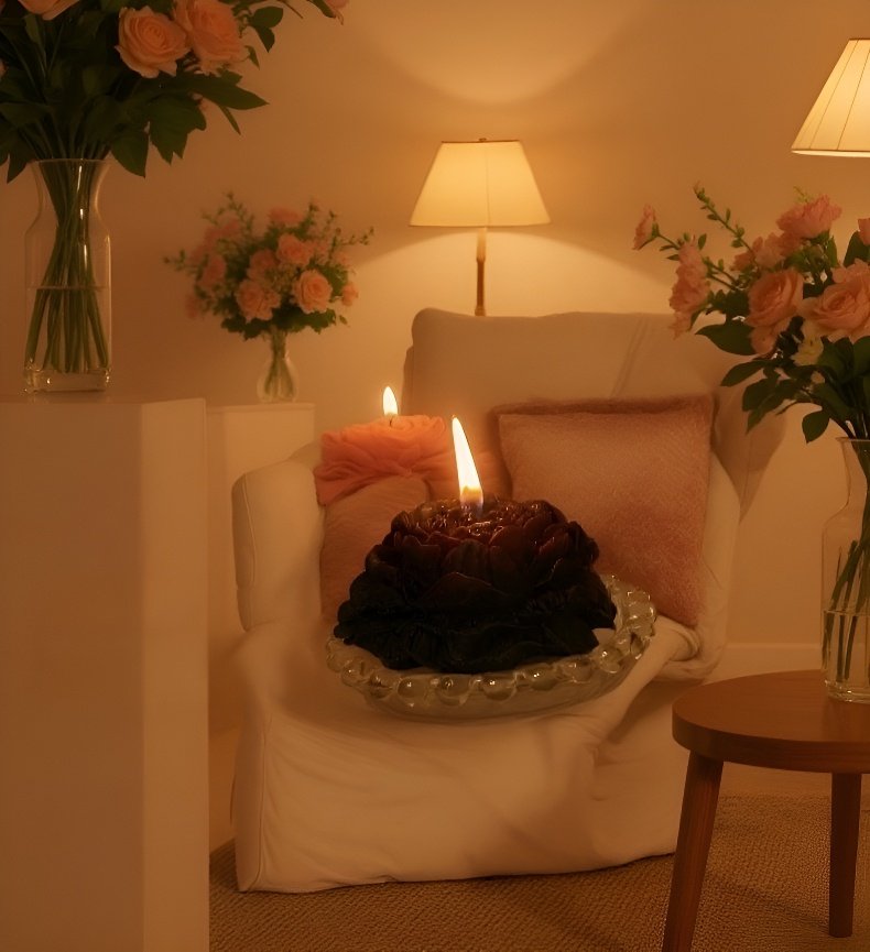 リビングに飾られた牡丹の香りキャンドル