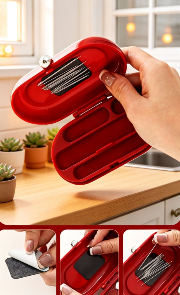 Travel-friendly magnetic needle and thread organizer