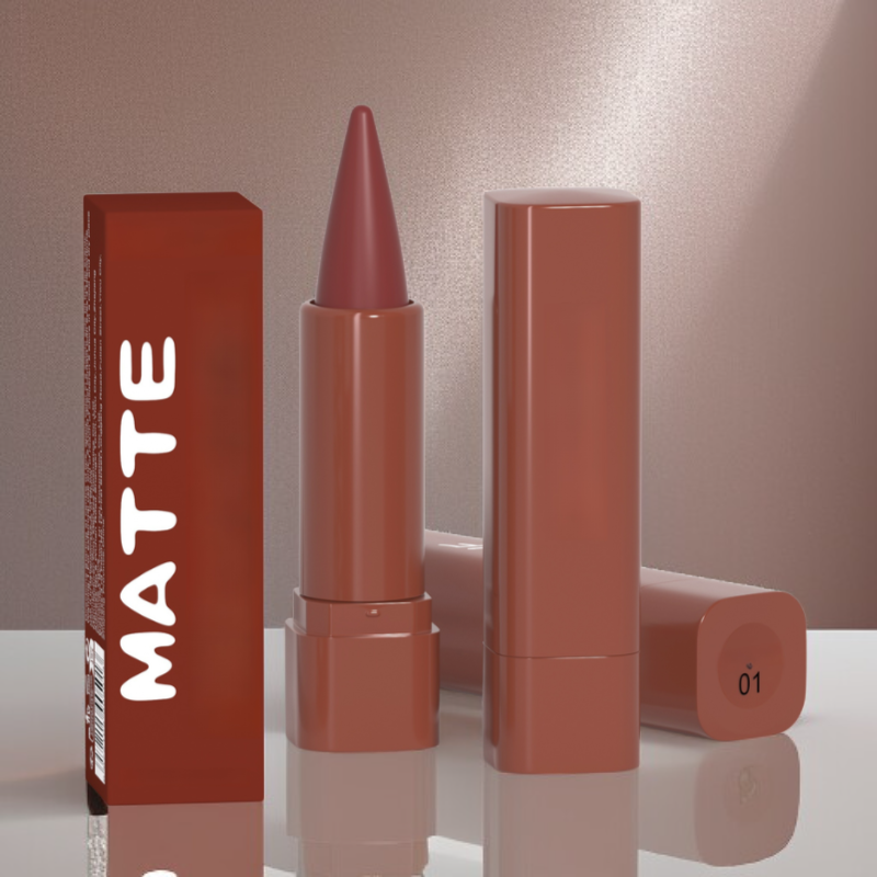 Lápiz labial mate de color marrón rojizo