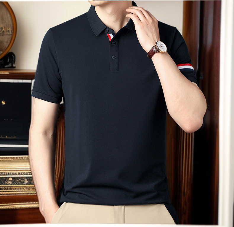 남자 여름 반팔티셔츠 남성복 솔리드 중청년 칼라 반팔티셔츠