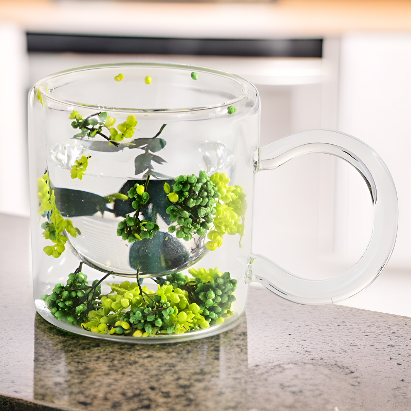 Vaso de vidrio de doble pared para flores secas, vaso de vidrio transparente de borosilicato alto