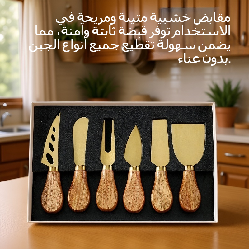 طقم سكاكين جبن بمقابض خشبية