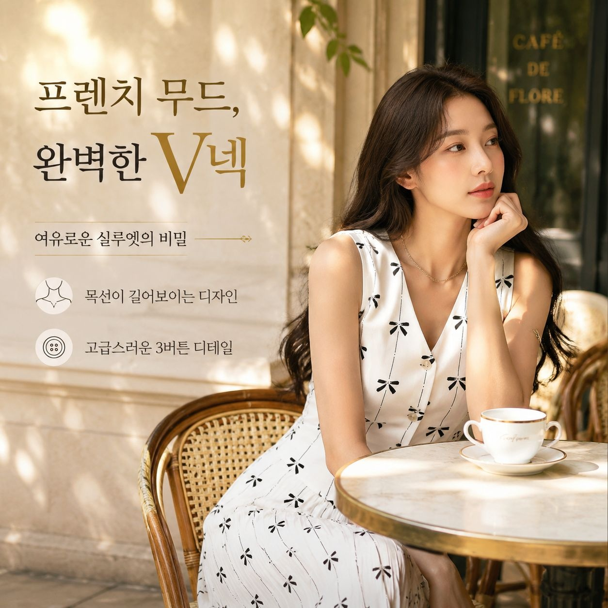 프린트 조끼 상의와 플리츠 팬츠 세트
