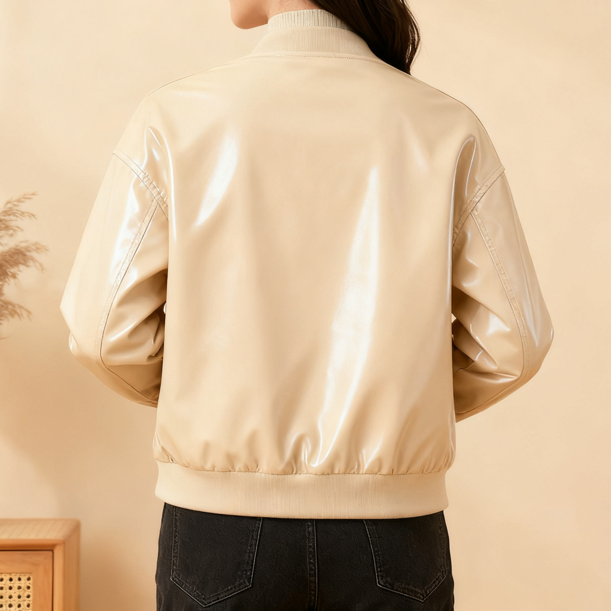베이지 여성용 패션 숏 항공 재킷