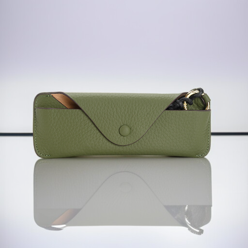 頭層牛皮掛脖近視眼鏡包