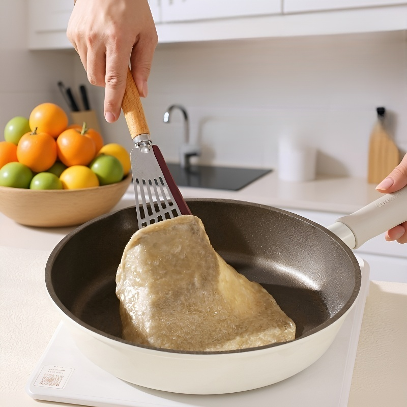 실리콘 주걱이 달린 견고한 나무 노스틱 팬