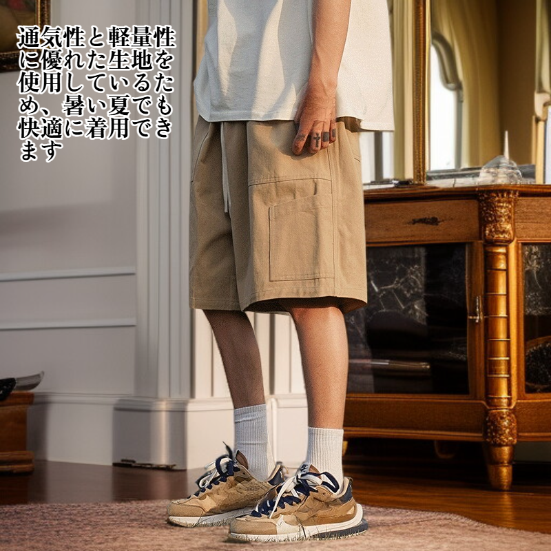 夏用メンズ日本風多ポケットカーゴハーフパンツ