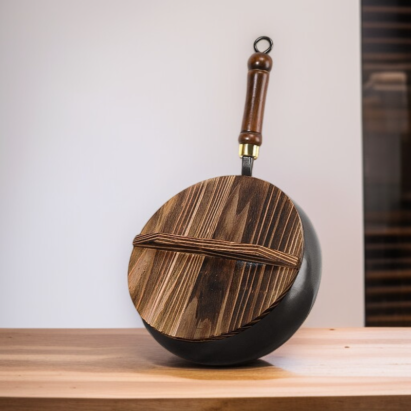 Classic design non-stick cast iron wok