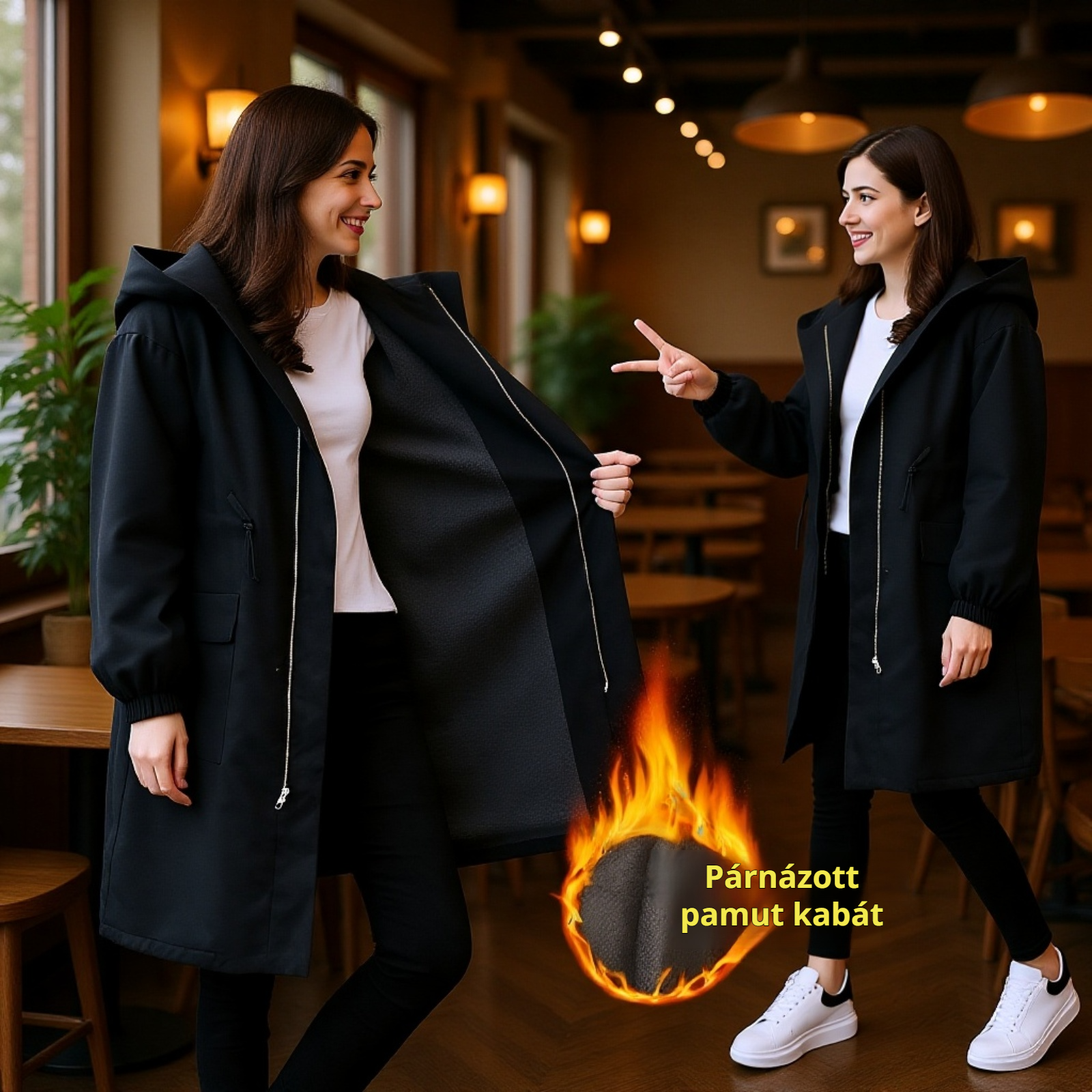 2025 Vastag polárbéléses női középhosszú kabát, őszi-téli divatos női trench kabát