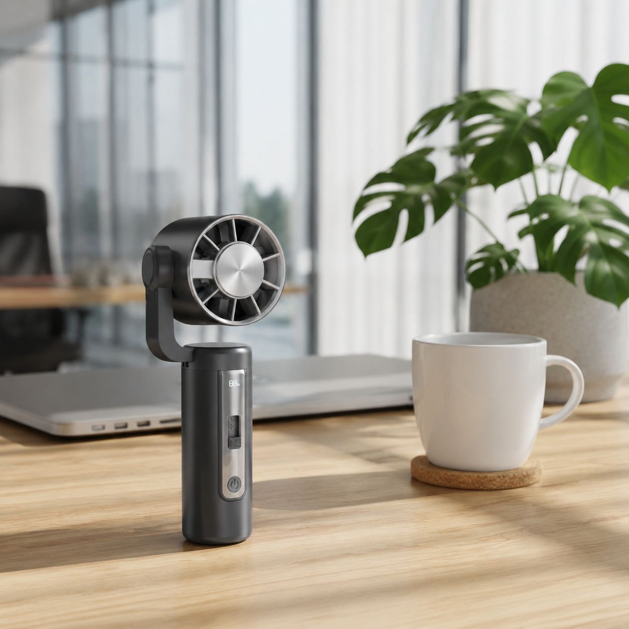Handventilator mit Kühlfunktion, tragbar, zum Umhängen und für den Tisch geeignet