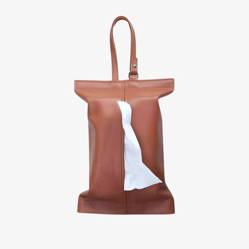 吊り下げ式ティッシュボックス/車用ティッシュディスペンサー。本革製で、耐熱性と耐日光性があり、シンプルなデザインで、省スペース、引き出しやすく、ほとんどのティッシュサイズに適しています。