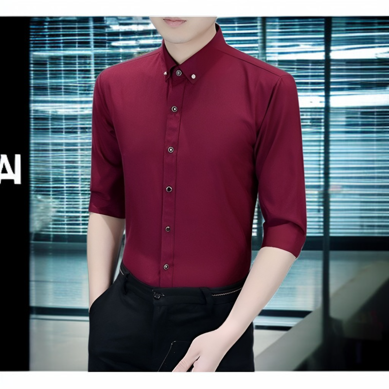 비즈니스 펌 없이 슬림 남성 셔츠 긴팔 가벼운 자수 셔츠 스판 캐주얼 셔츠