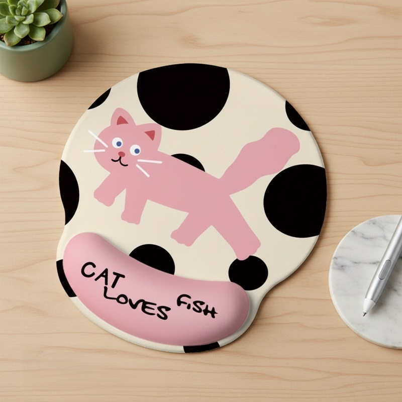 Cute Pink Cat Wrist Rest Mouse Pad & Keyboard Support, Non-slip Rubber Soft Pad