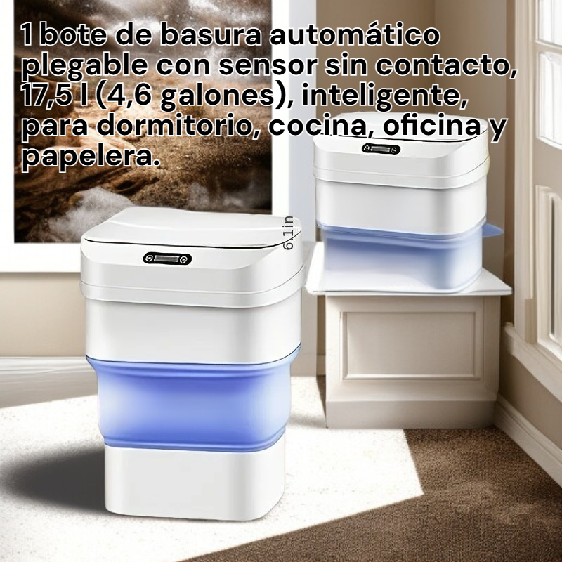 Papelera automática con sensor táctil, plegable, 17.5L, para dormitorio, cocina y oficina