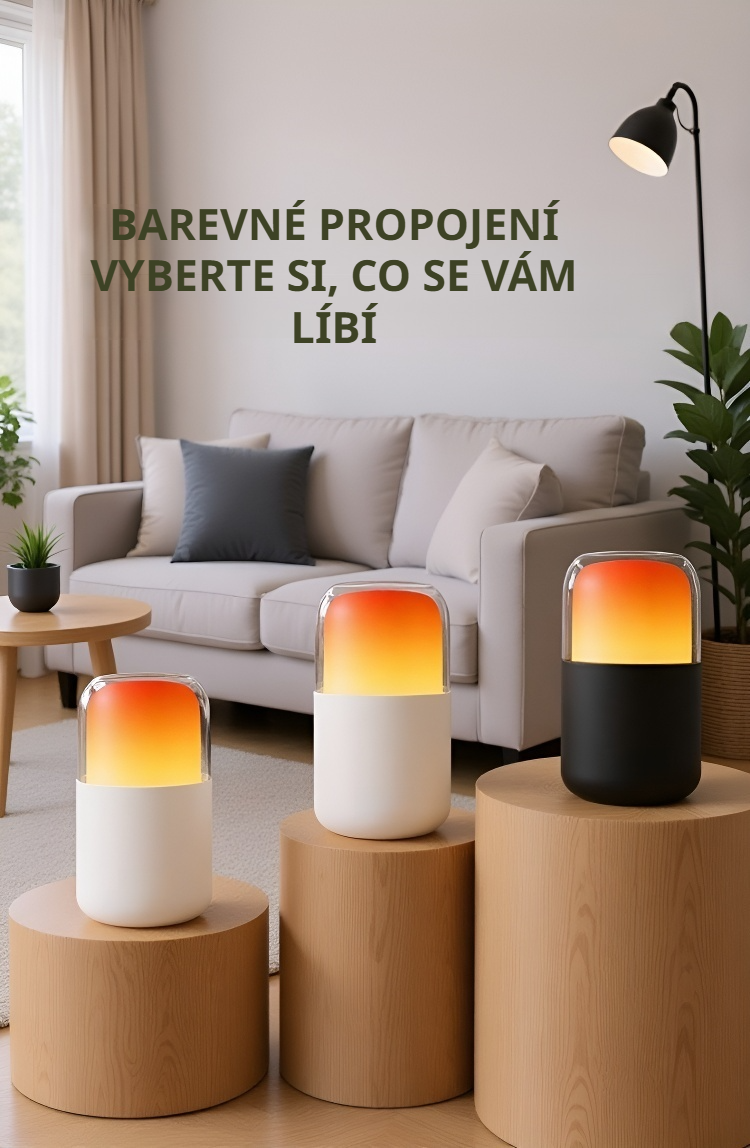 Aroma difuzér s LED světlem imitujícím plamen