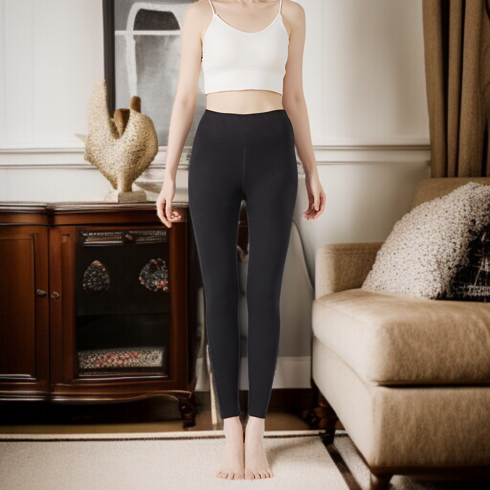 レディースハイウエストレギンス、プラスサイズ、秋冬に最適、高弾力、軽い圧力、ボディシェイプ効果、両面起毛、暖かい、防寒、快適、通気性、自己発熱、シームレス、スリミング、サーマルパンツ。