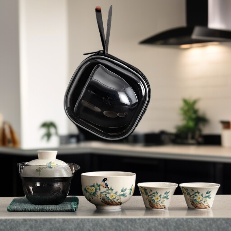 軽量茶碗セット、エコ素材、1つのボウルと3つのカップ、旅行に最適