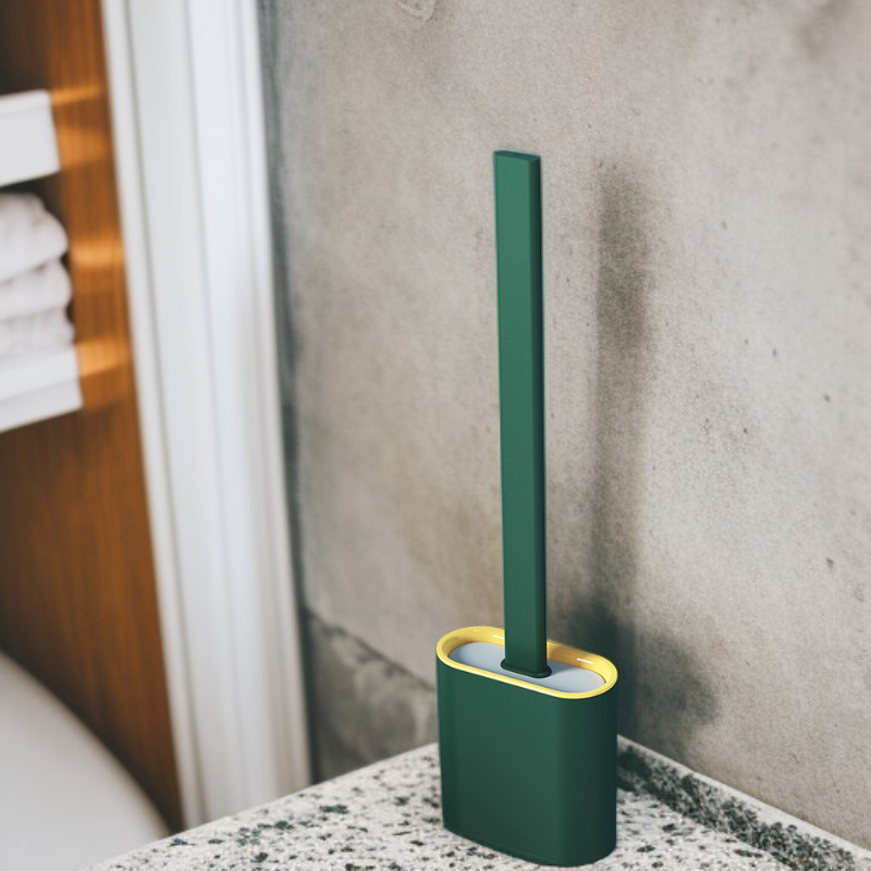 An der Wand montierte Toilettenbürste mit langem Griff und Sockel, Haushalts-Toilettenbürstenset aus