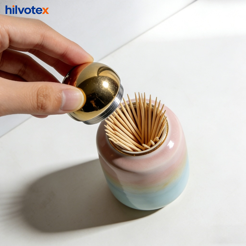 Magnetic closure ceramic toothpick holders for hygienic storage