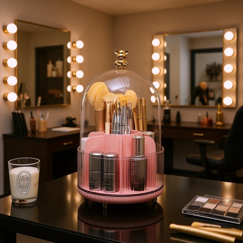 Organizador de maquillaje de escritorio, soporte rotatorio de oso para lápices de cejas,