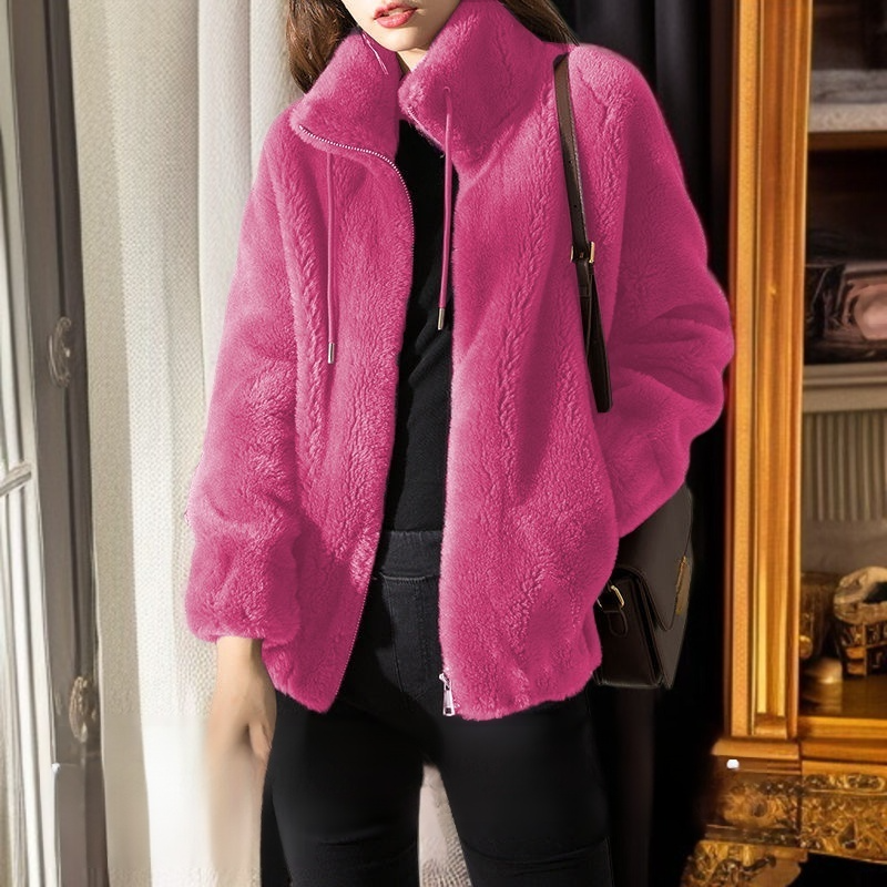 양면 산호 플리스 스탠드 칼라 따뜻한 카디건