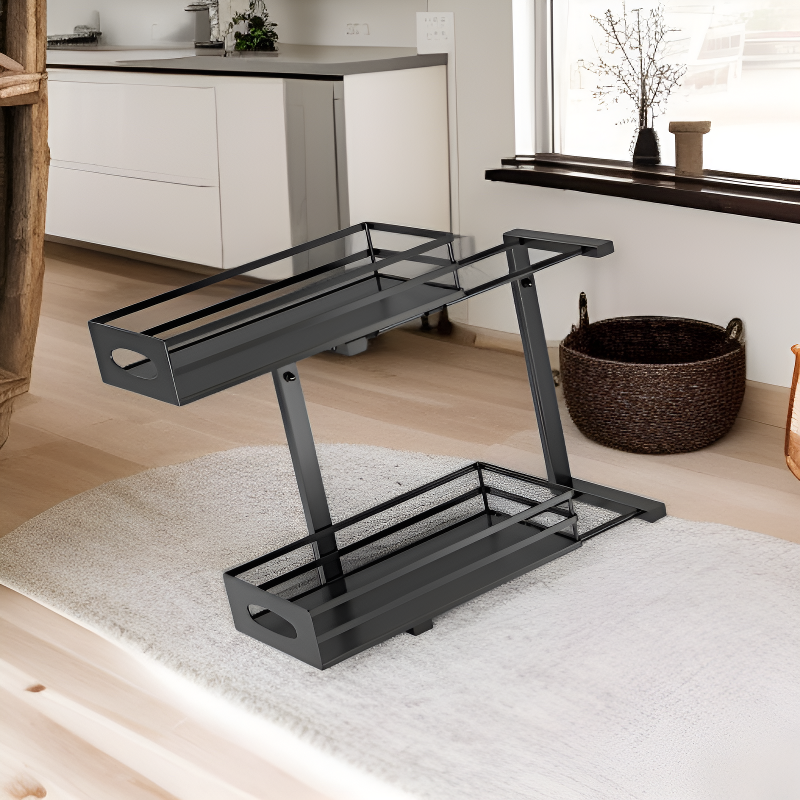 ชั้นวางของสองชั้นใต้อ่างล้างจาน ปรับได้สำหรับตู้ครัว