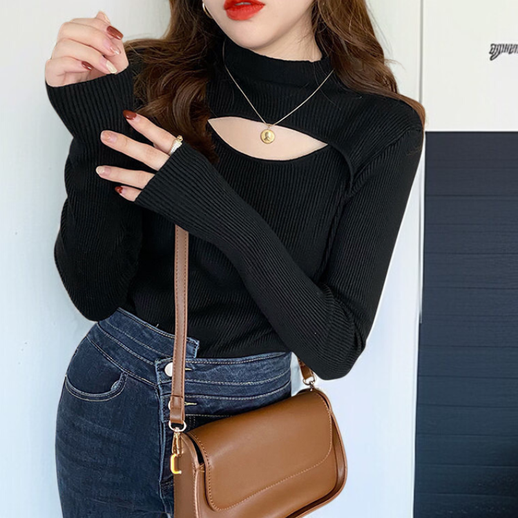 レディース ニットウェア ハーフ タートルネック ボトリング シャツ 秋冬 ニット トップス セーター ミッドネック セーター