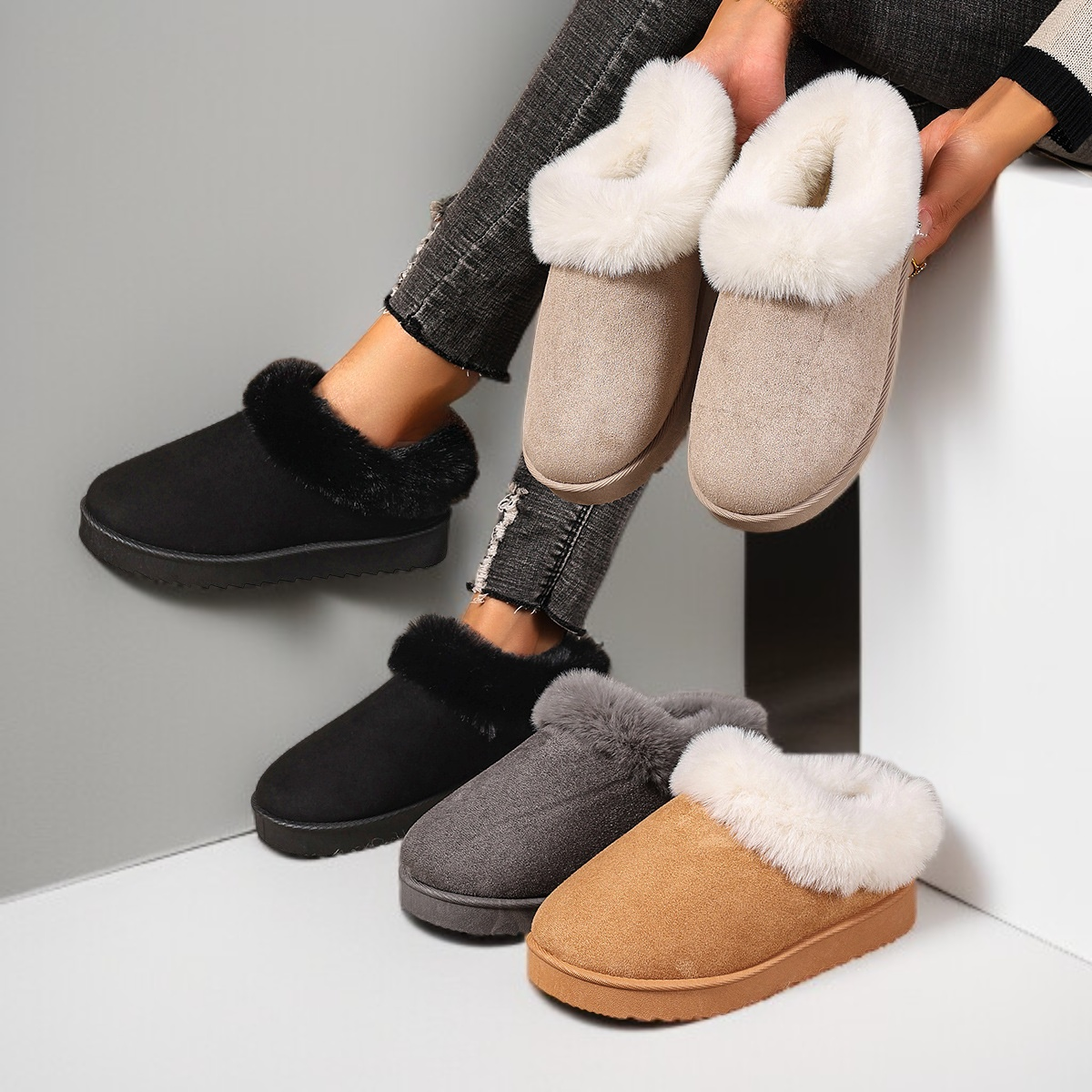 여성용 기모 두꺼운 바닥 면 신발