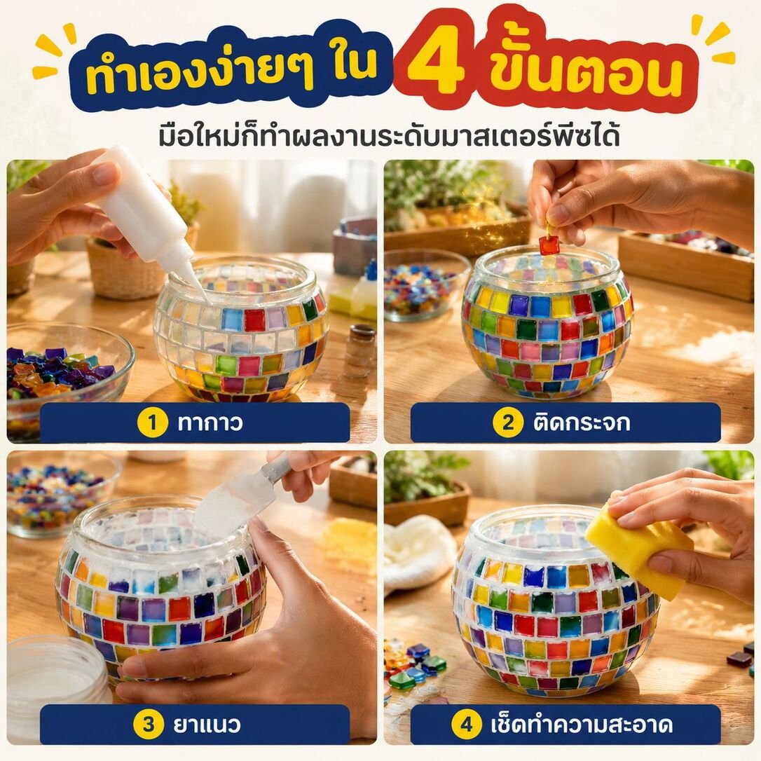ชุดทำเชิงเทียนแก้วโมเสกสไตล์ตุรกี DIY ตกแต่งบ้าน ประดิษฐ์ร่วมกับลูก