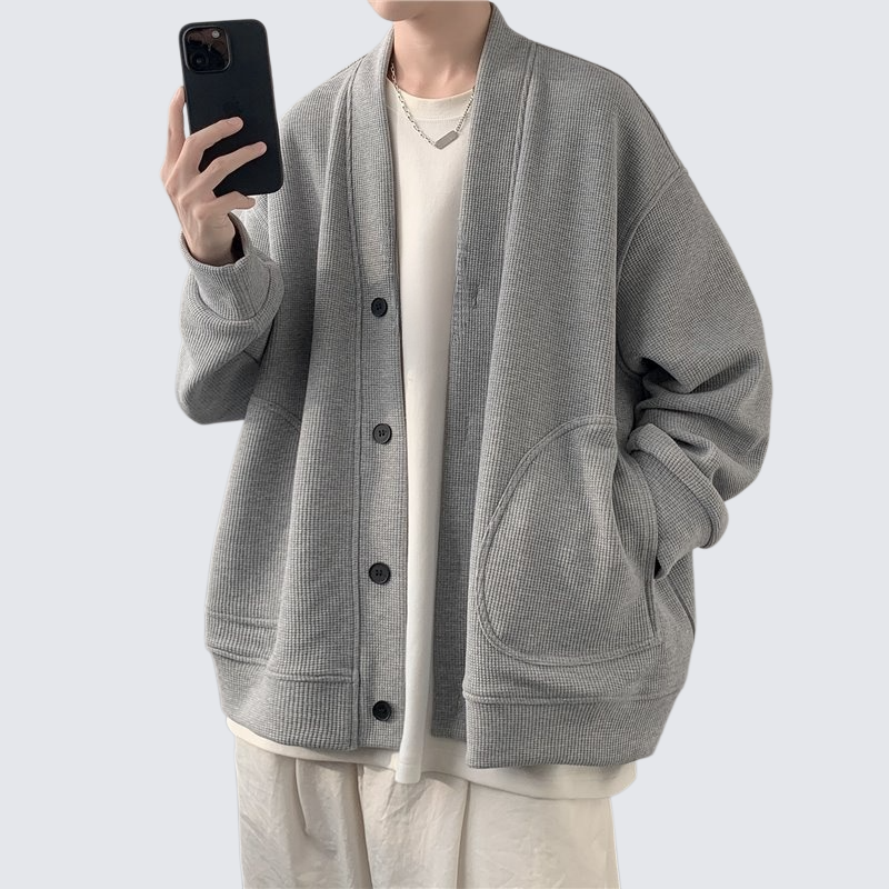 男士連帽抓絨內裡開襟外套保暖款