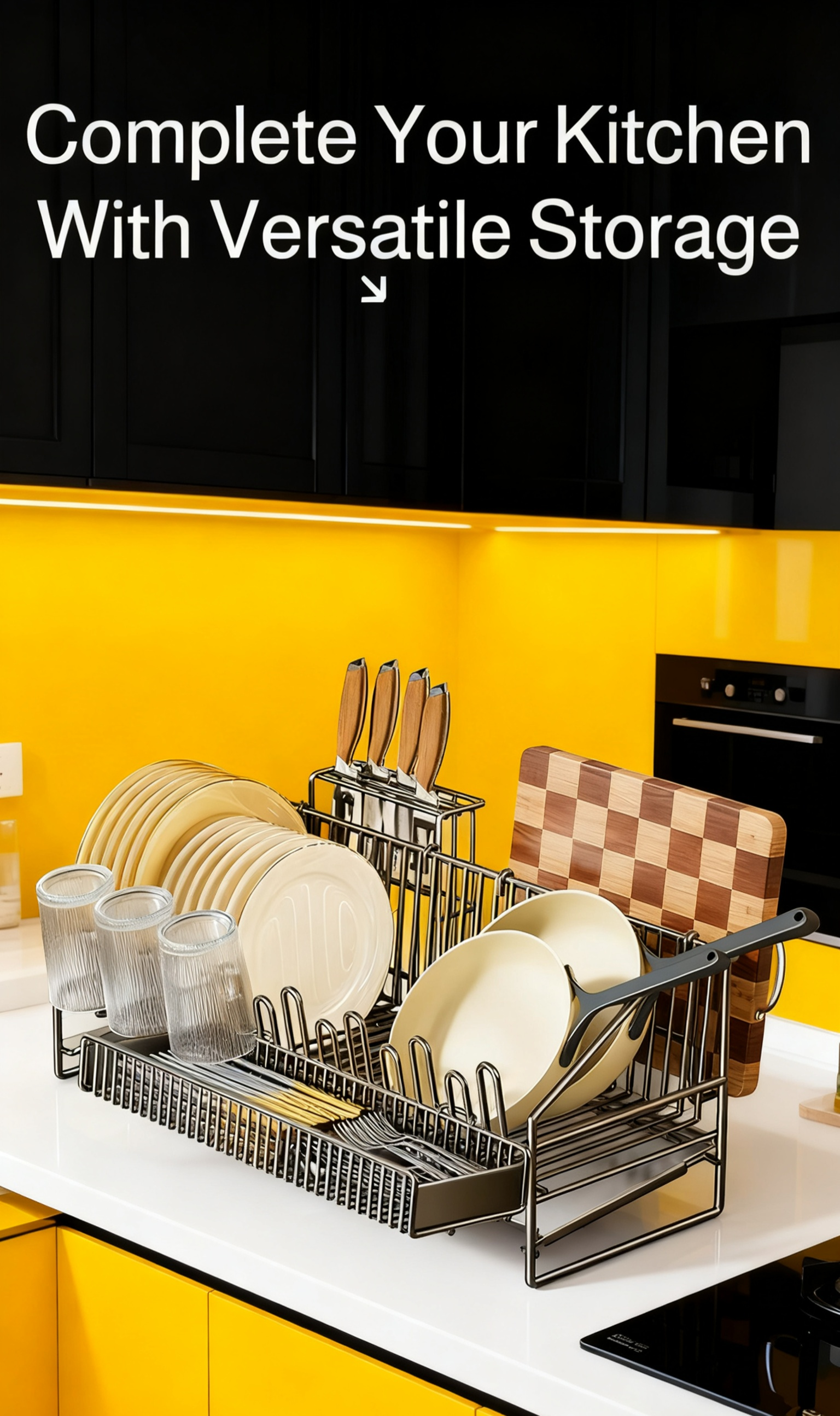 Desktop kitchen rack with draining feature for wet items