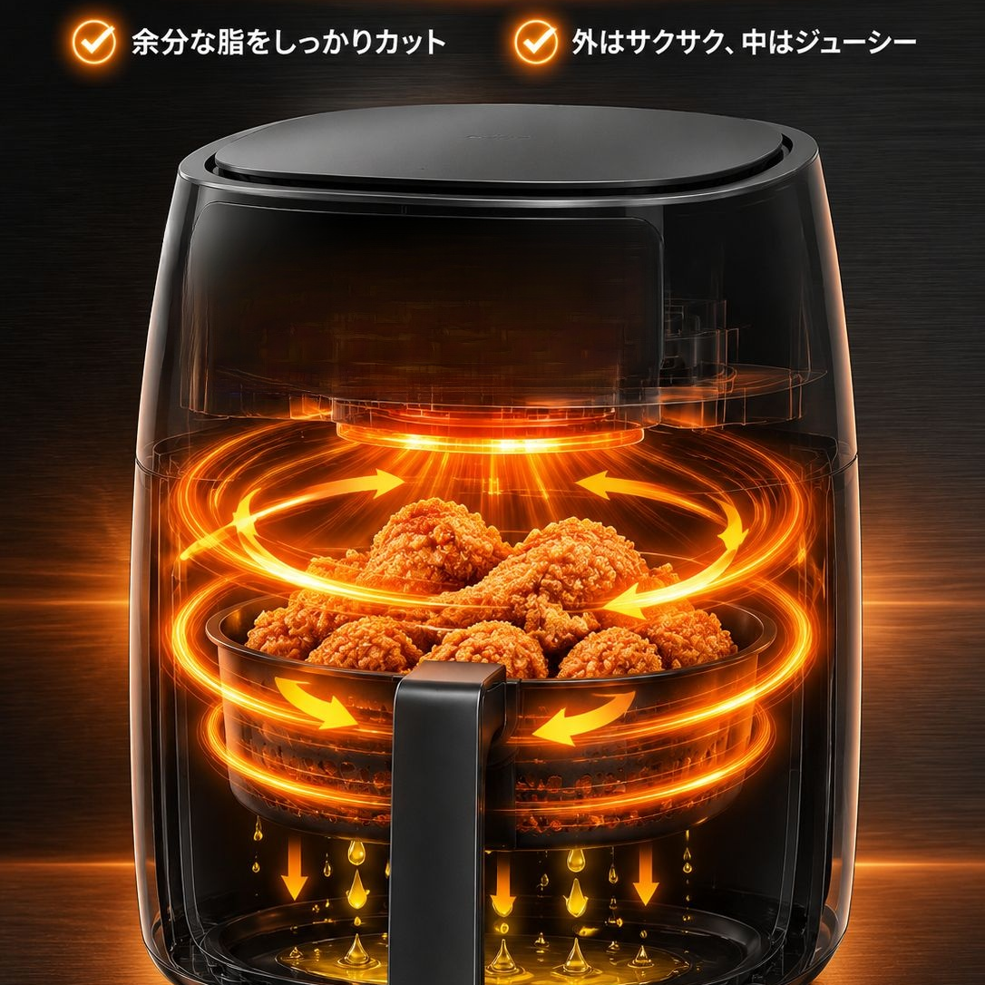 家庭用多機能エアフライヤー 6L大容量電気フライヤー