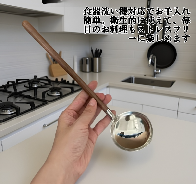 耐久性の高い304ステンレスレードルの持ち手部分