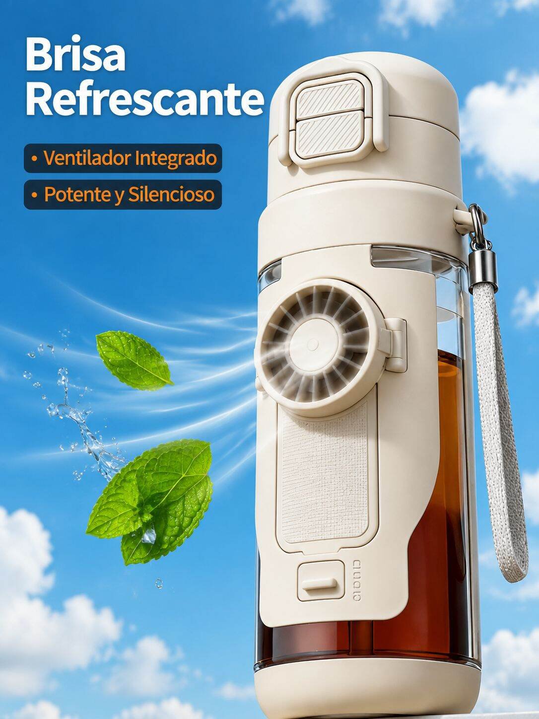 Botella deportiva con ventilador de diseño elegante