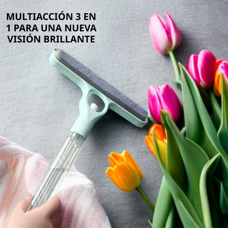 Cepillo limpiador de ventanas con rociador y raspador impermeable