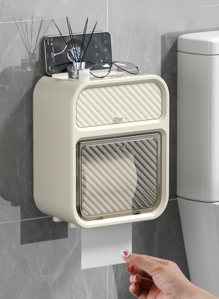 Elegant bathroom tissue holder with punch-free design