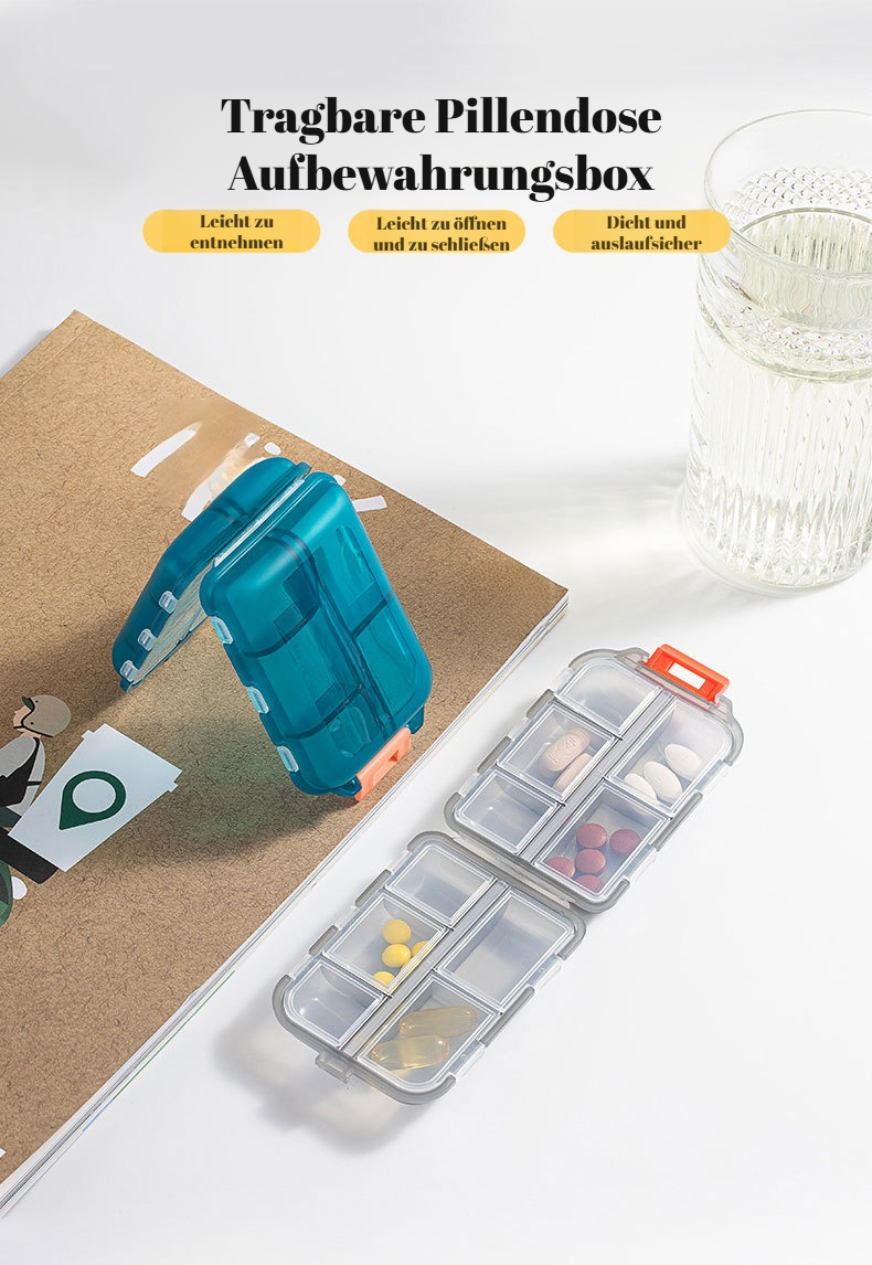 Tragbare transparente Pillendose mit 10 Fächern