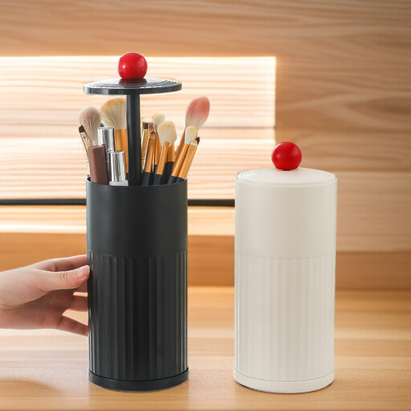 테이블 방진 브러쉬 수납통 자동 승강 커버 화장품 수납함 화장대 테이블 수납통