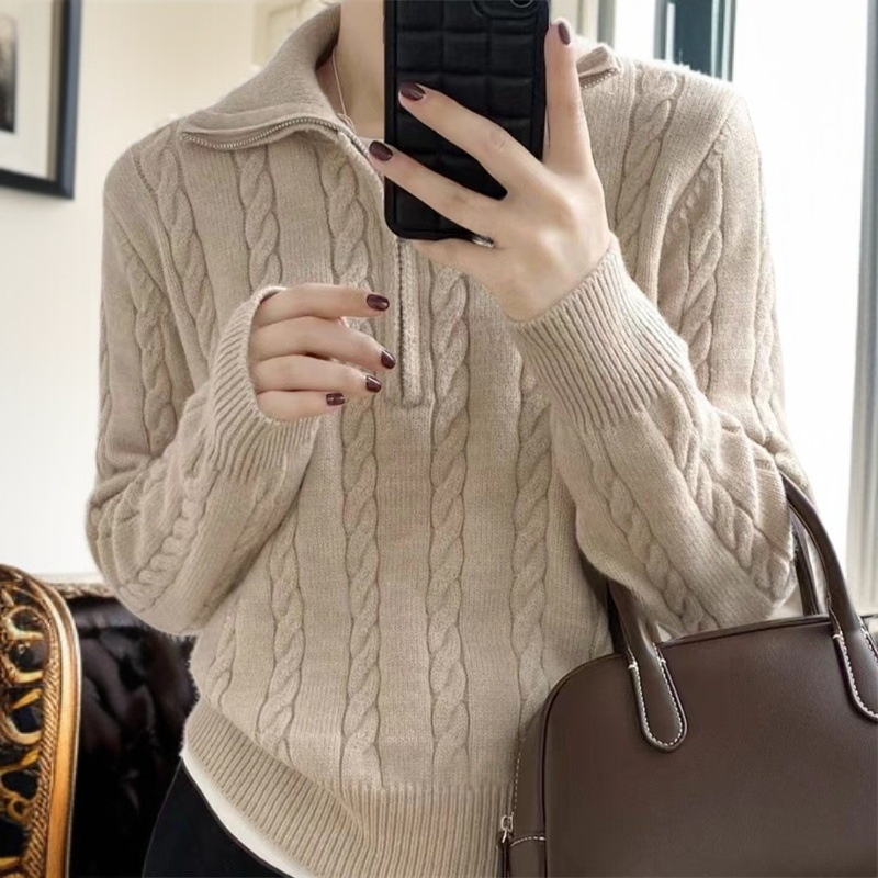 여성 니트 카디건 반집업 꽈배기 스웨터