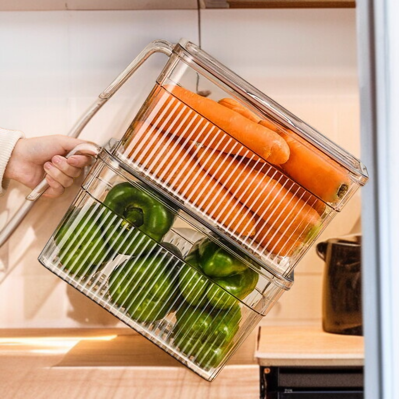 Manufactory Direct Plastic Fridge Storage Container Refrigerator Organizer Box Freezer Drawer Storag