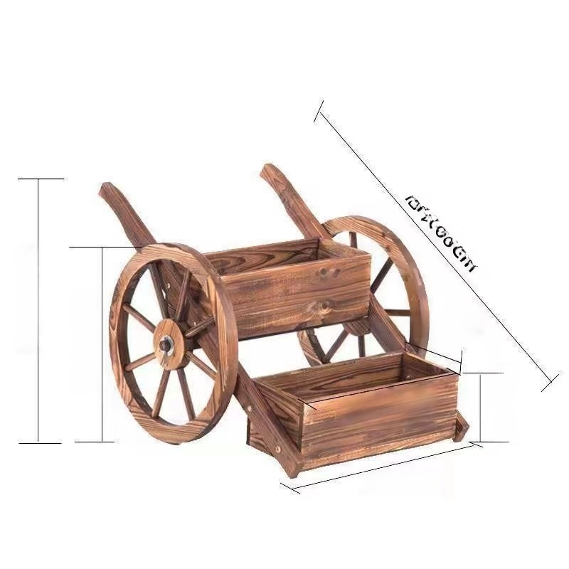 Solid Wood Flower Cart, Decorative Trolley for Balcony