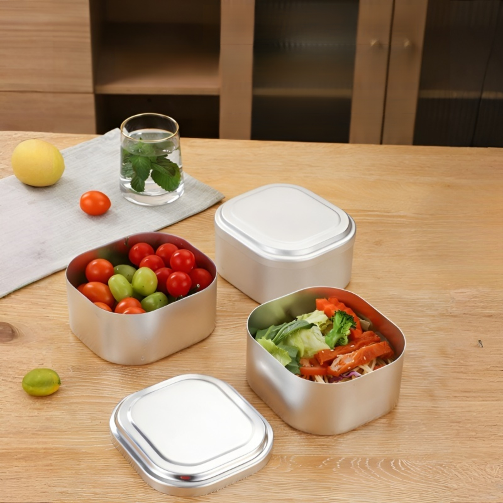 휴대용 올알루미늄 사각 도시락통, 손잡이 포함, 야외 피크닉 및 식품 보관에 적합