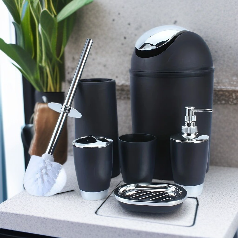  เซ็ตอุปกรณ์ห้องน้ำพลาสติก 6 ชิ้น สำหรับจัดระเบียบห้องน้ำ