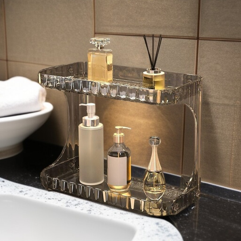 Modern Double-Tier Vanity Shelf for Bathroom – Skincare & Makeup Organizer