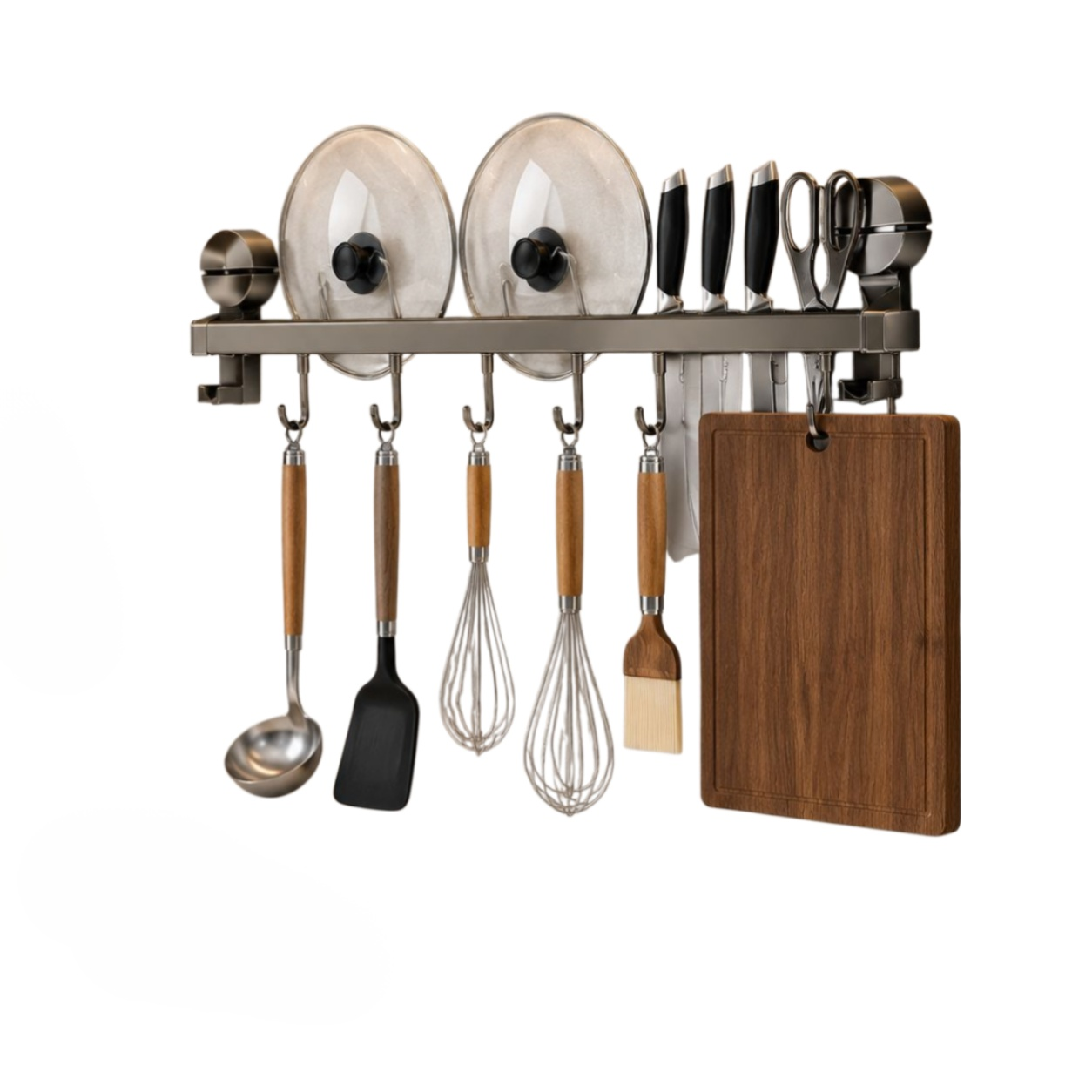 Kitchen Storage Organizer with Gunmetal Gray Hanging Bar