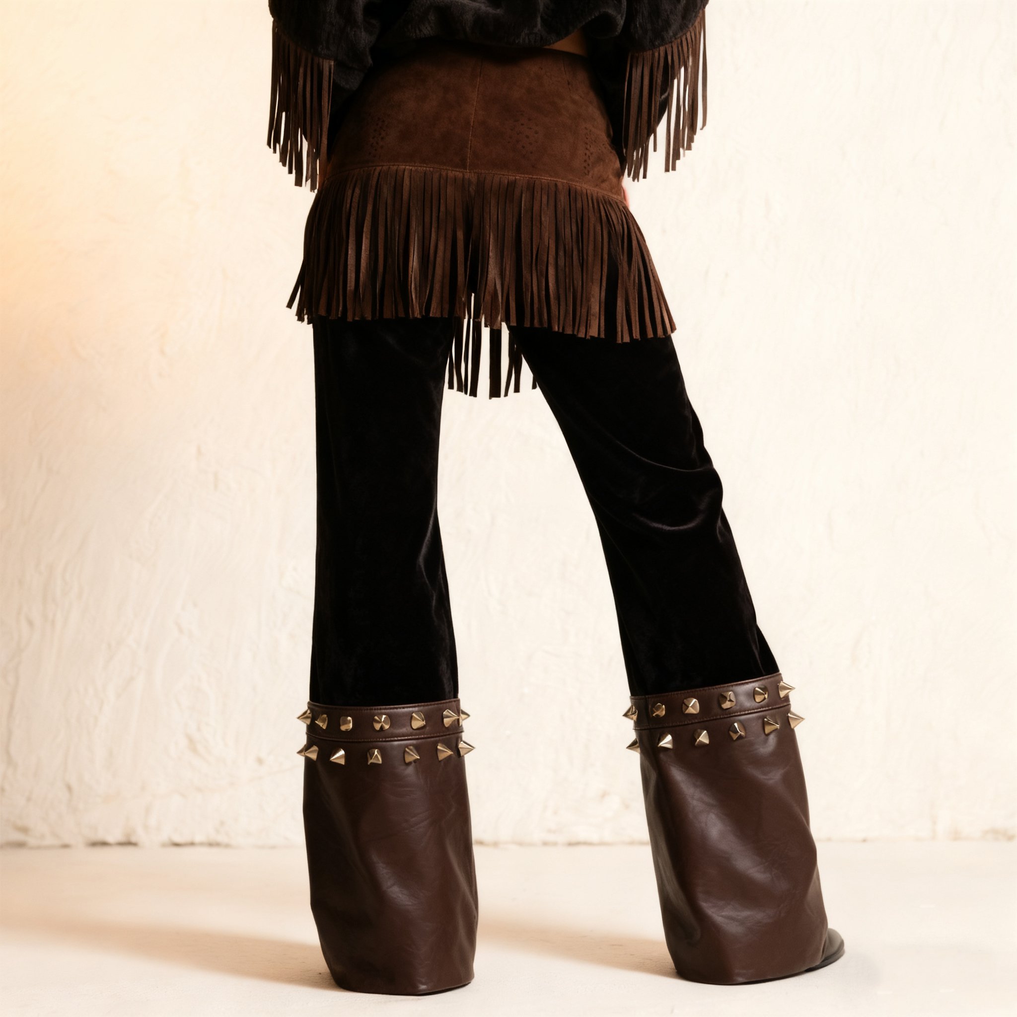 리벳 장식이 돋보이는 플레어 팬츠 디테일