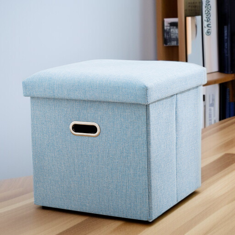 Przenośny składany stołek do przechowywania z imitacji lnu, do zmiany obuwia w domu