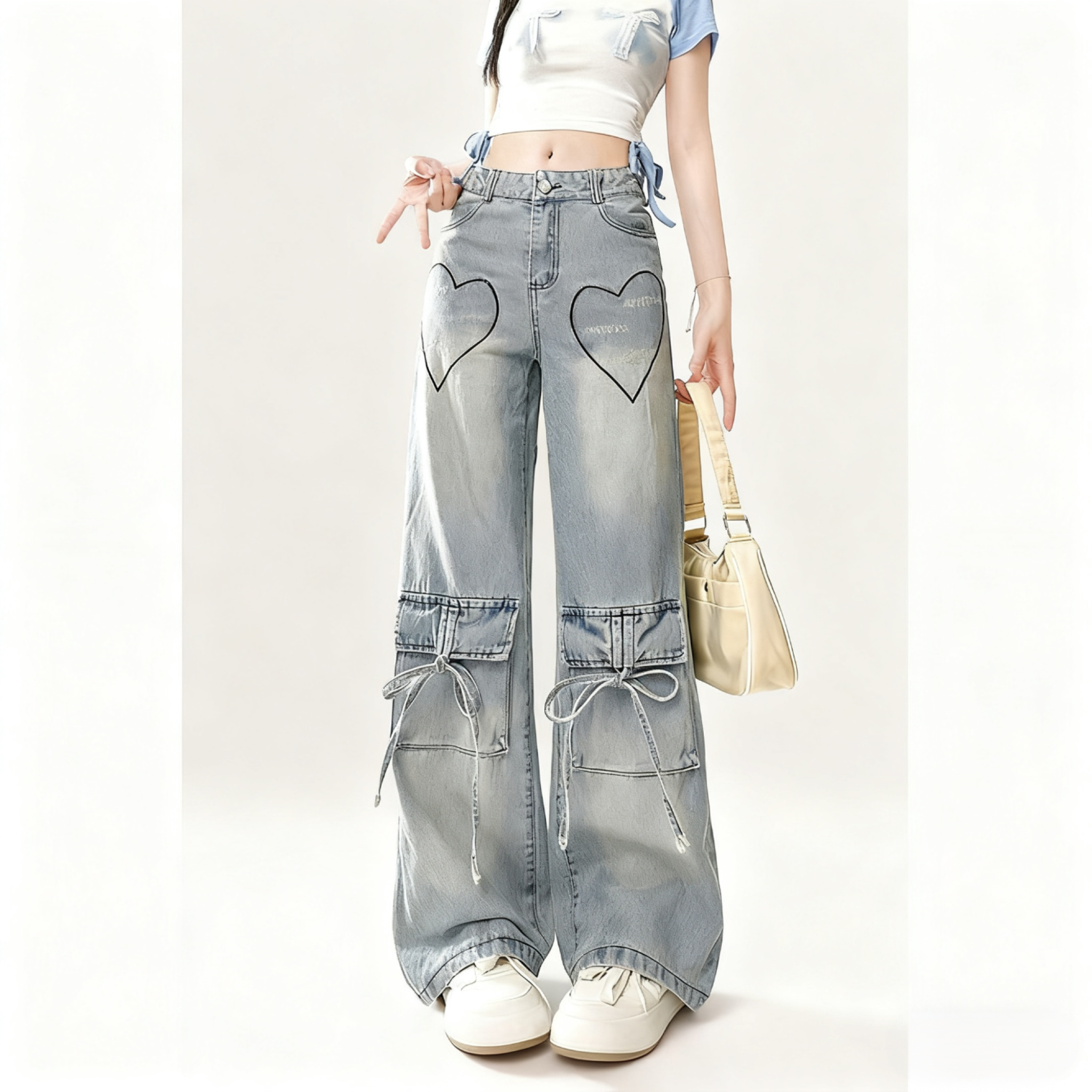 Amerikanische Vintage-Liebe Stickerei Jeans