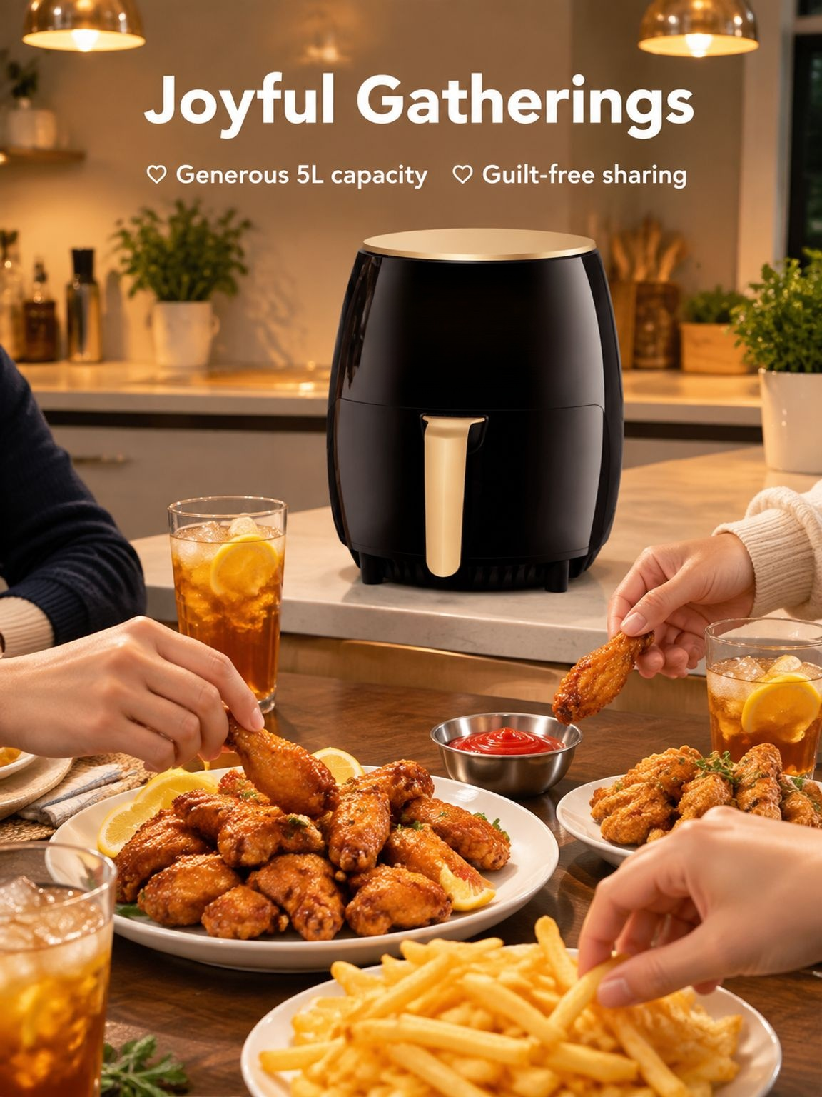 Multifunctional smart air fryer with cooked food ready to serve